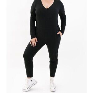 Smash + Tess Women's Medium Black Monday Jumpsuit Split V-Neck 3/4 Sleeve